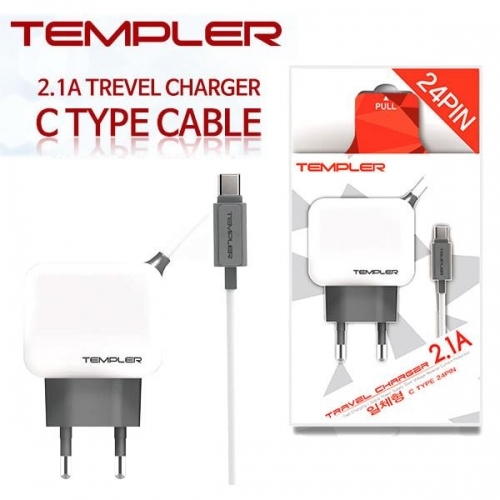 잇썸몰,템플러 스마트폰 충전기 일체형 5V 2.1A C타입 24PIN (TEM-T2-210CP)