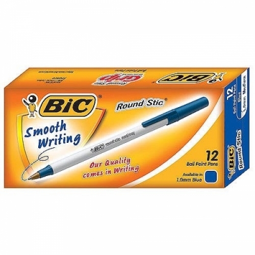 잇썸몰,BIC)라운드스틱볼펜(1.0mm MED 청 12개입) 속기용볼펜
