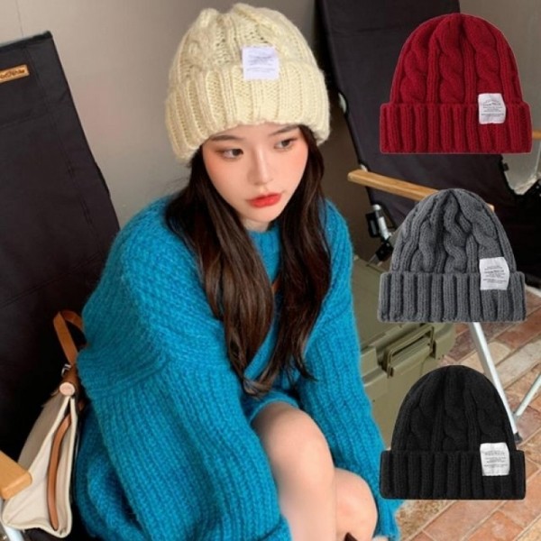 잇썸몰,방한 겨울 여성 데일리 꽈배기 무지 니트 비니