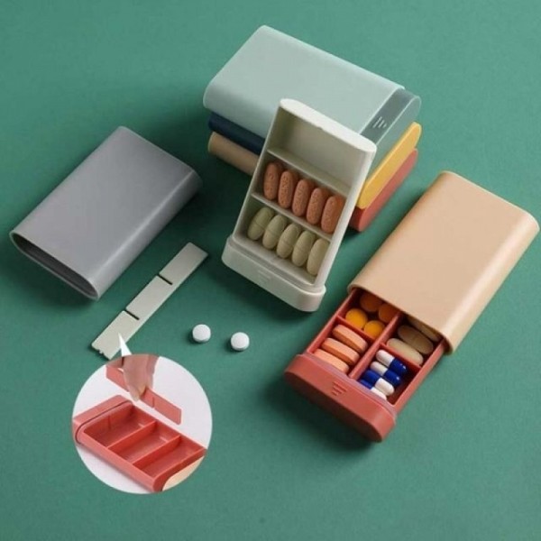 잇썸몰,파스텔 ABS 실리콘 밀폐 6칸 휴대용 알약 케이스