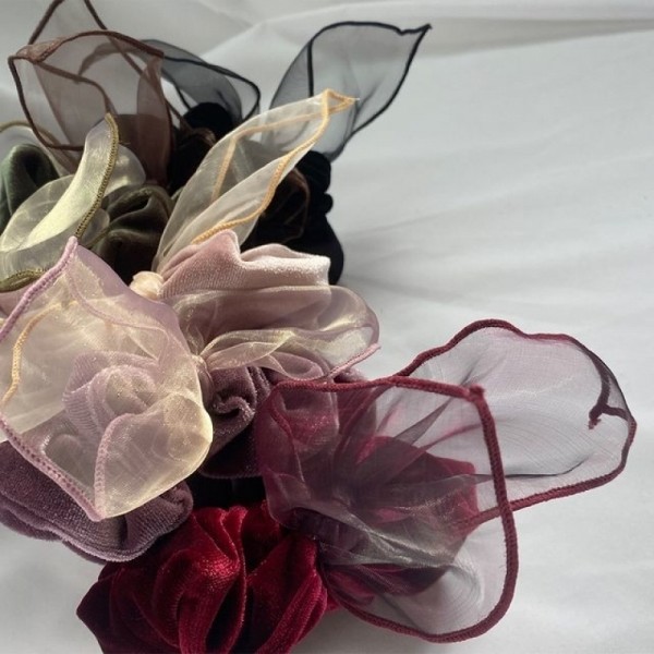 잇썸몰,소프트 터치 벨벳 리본 레이스 여성 헤어곱창 머리끈