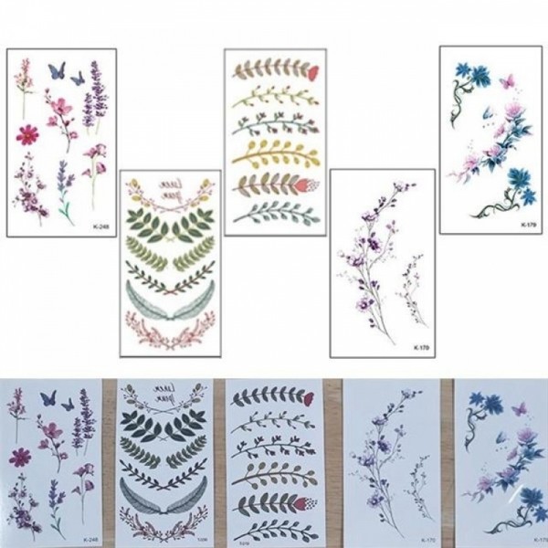 잇썸몰,미니 타투스티커 5종세트 보라색 수채화 꽃 여름 패션